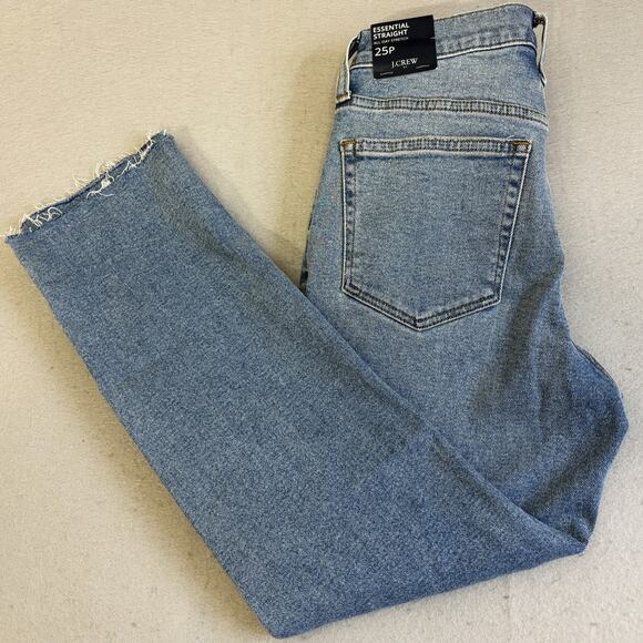 Vtg J CrewJeans Womens 25P Blue Denim Straight All Day Stretch Petite Frayed Hem - Picture 1 of 8